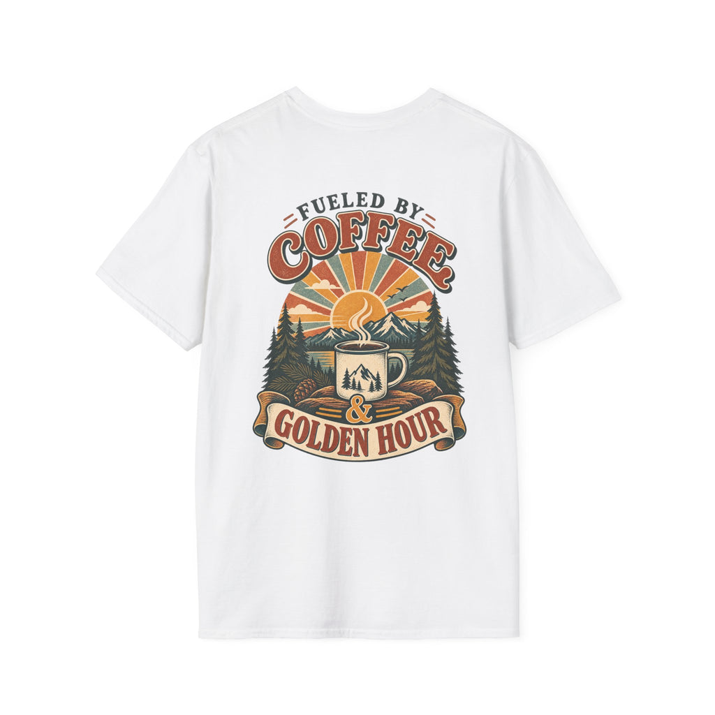 Coffee & Golden Hour T-Shirt — Fueled by Coffee Vintage Outdoor Graphic Tee