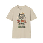 Coffee. Trails. Dogs. T-Shirt — Outdoor Coffee & Hiking Dog Tee