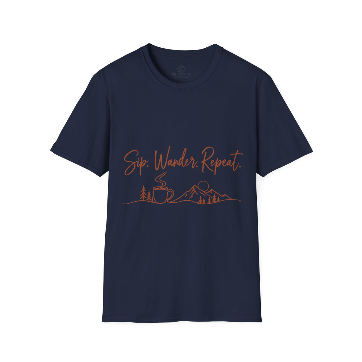 Sip, Wander, Repeat T-Shirt — Scenic Coffee & Mountain Travel Tee