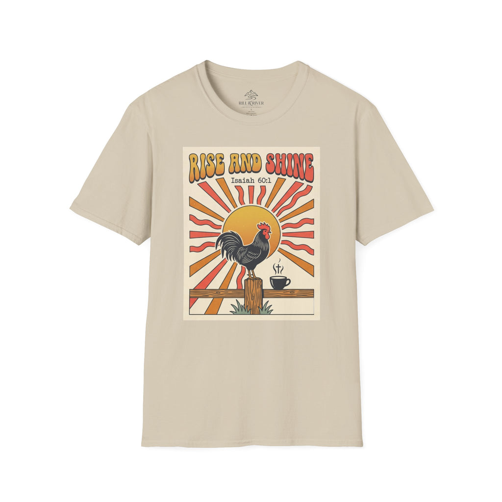 Rise and Shine Rooster T-Shirt — Vintage Sunrise Farm Morning Graphic Tee