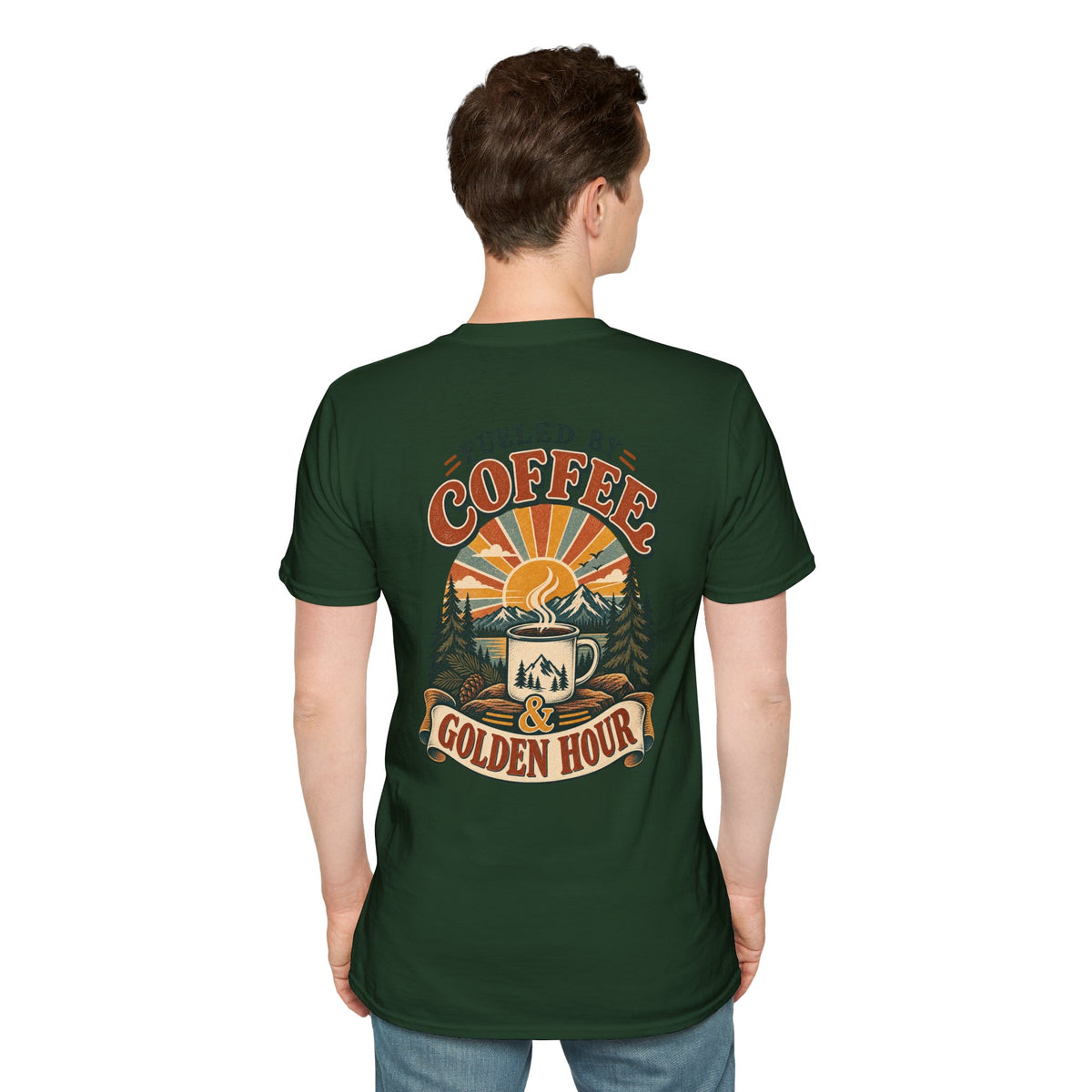 Coffee & Golden Hour T-Shirt — Fueled by Coffee Vintage Outdoor Graphic Tee