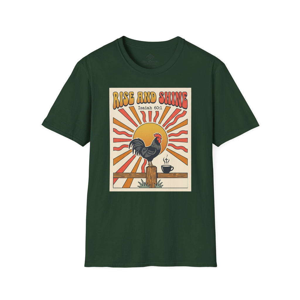 Rise and Shine Rooster T-Shirt — Vintage Sunrise Farm Morning Graphic Tee