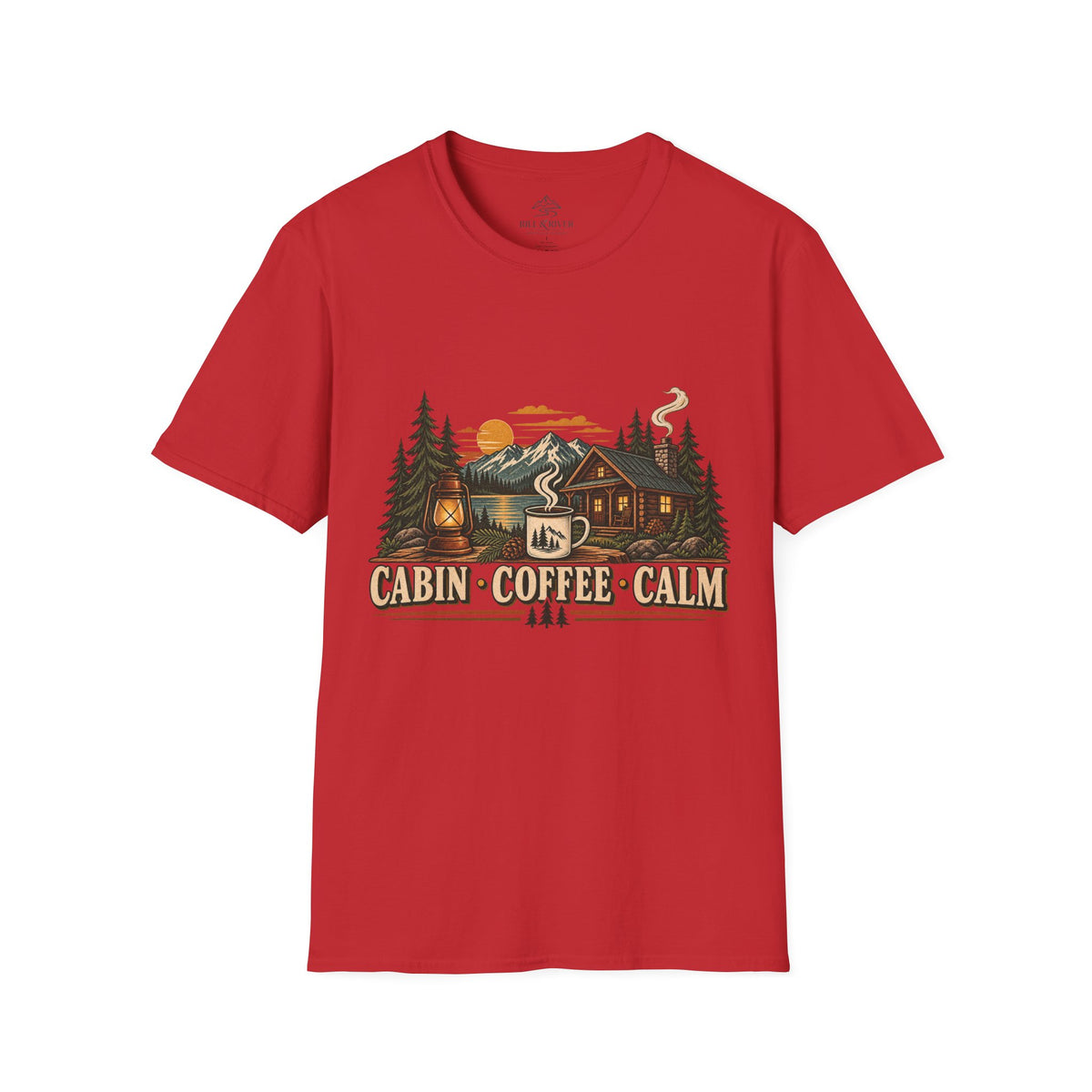 Cabin Coffee Calm T‑Shirt — Rustic Cabin Coffee Nature Tee