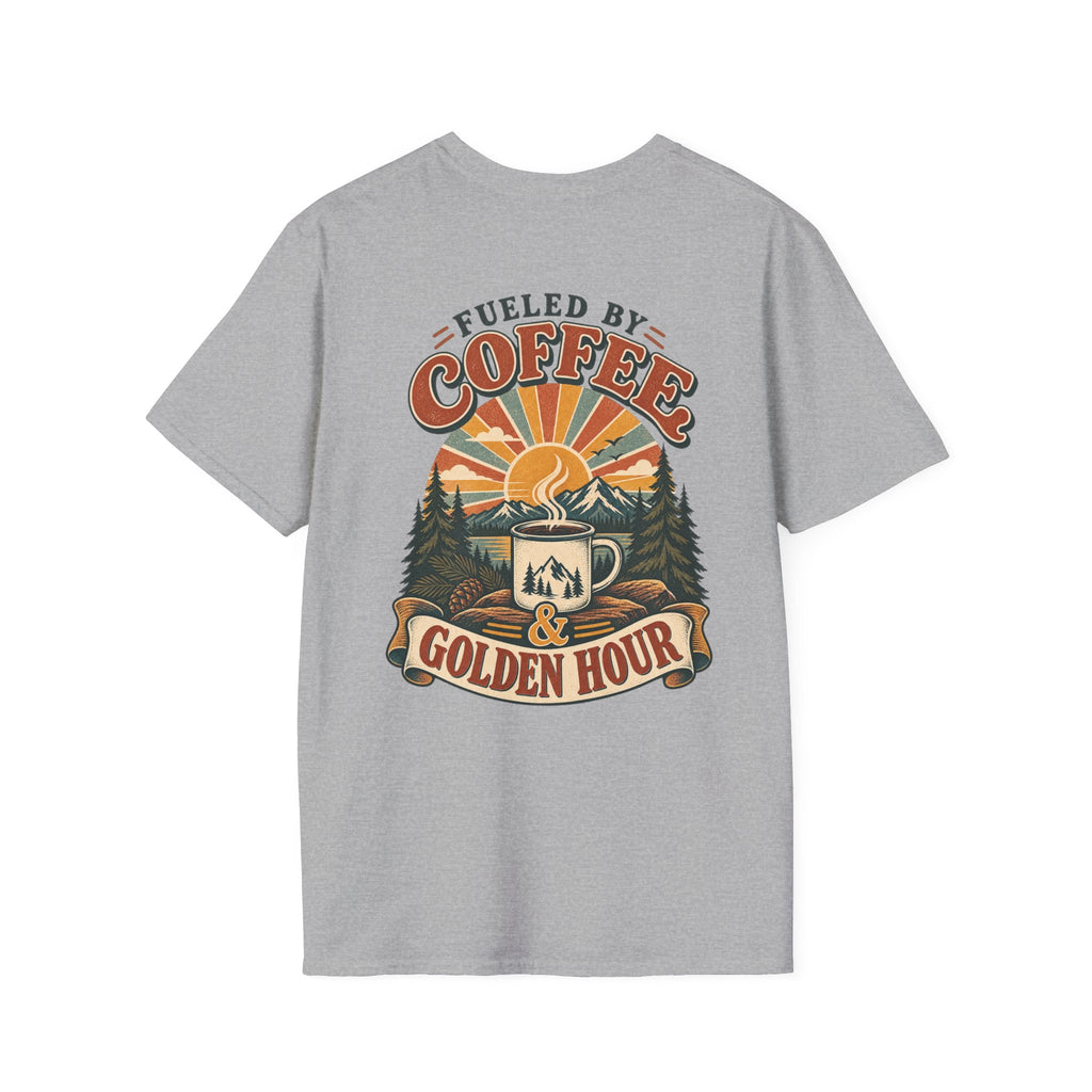 Coffee & Golden Hour T-Shirt — Fueled by Coffee Vintage Outdoor Graphic Tee