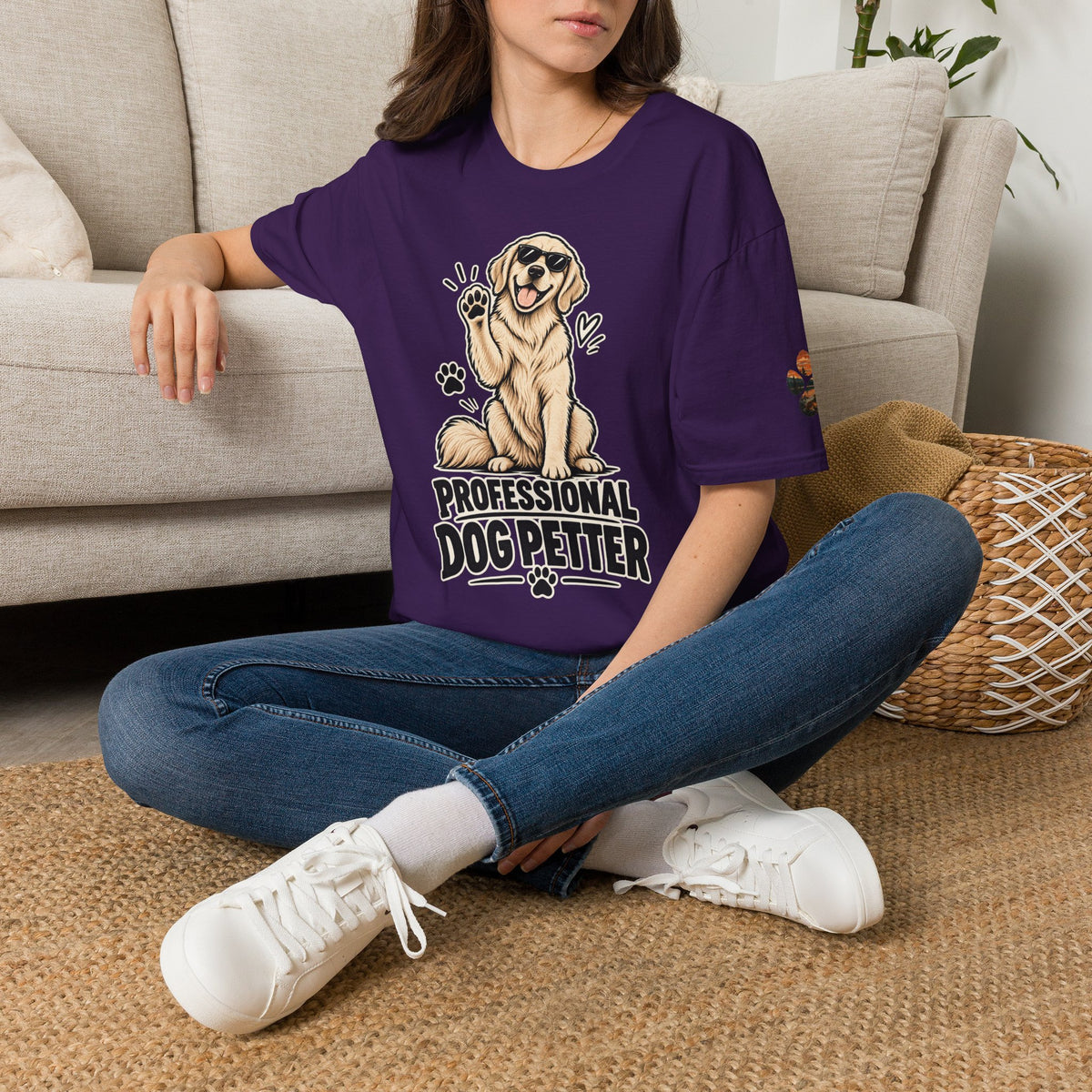 Professional Dog Petter T-Shirt — Cute Golden Retriever Paw Print Tee