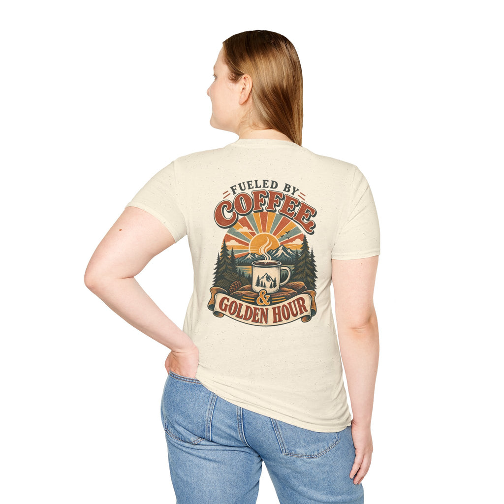 Coffee & Golden Hour T-Shirt — Fueled by Coffee Vintage Outdoor Graphic Tee