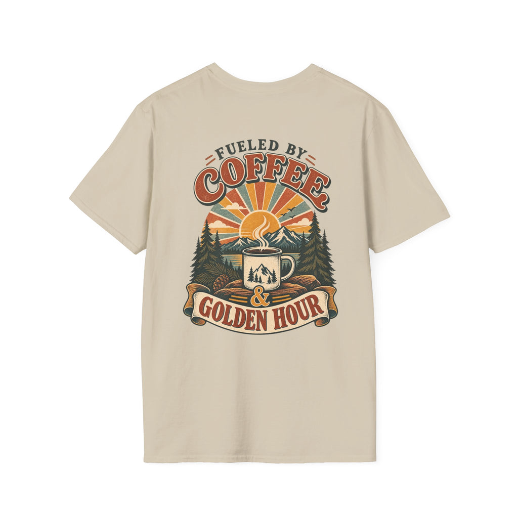 Coffee & Golden Hour T-Shirt — Fueled by Coffee Vintage Outdoor Graphic Tee