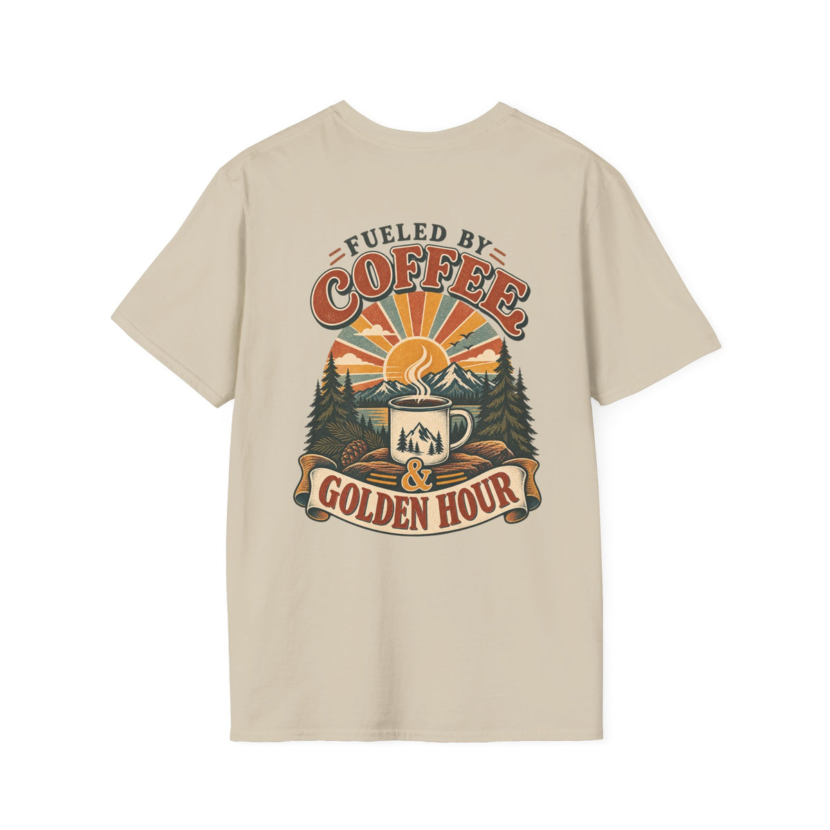 Coffee & Golden Hour T-Shirt — Fueled by Coffee Vintage Outdoor Graphic Tee