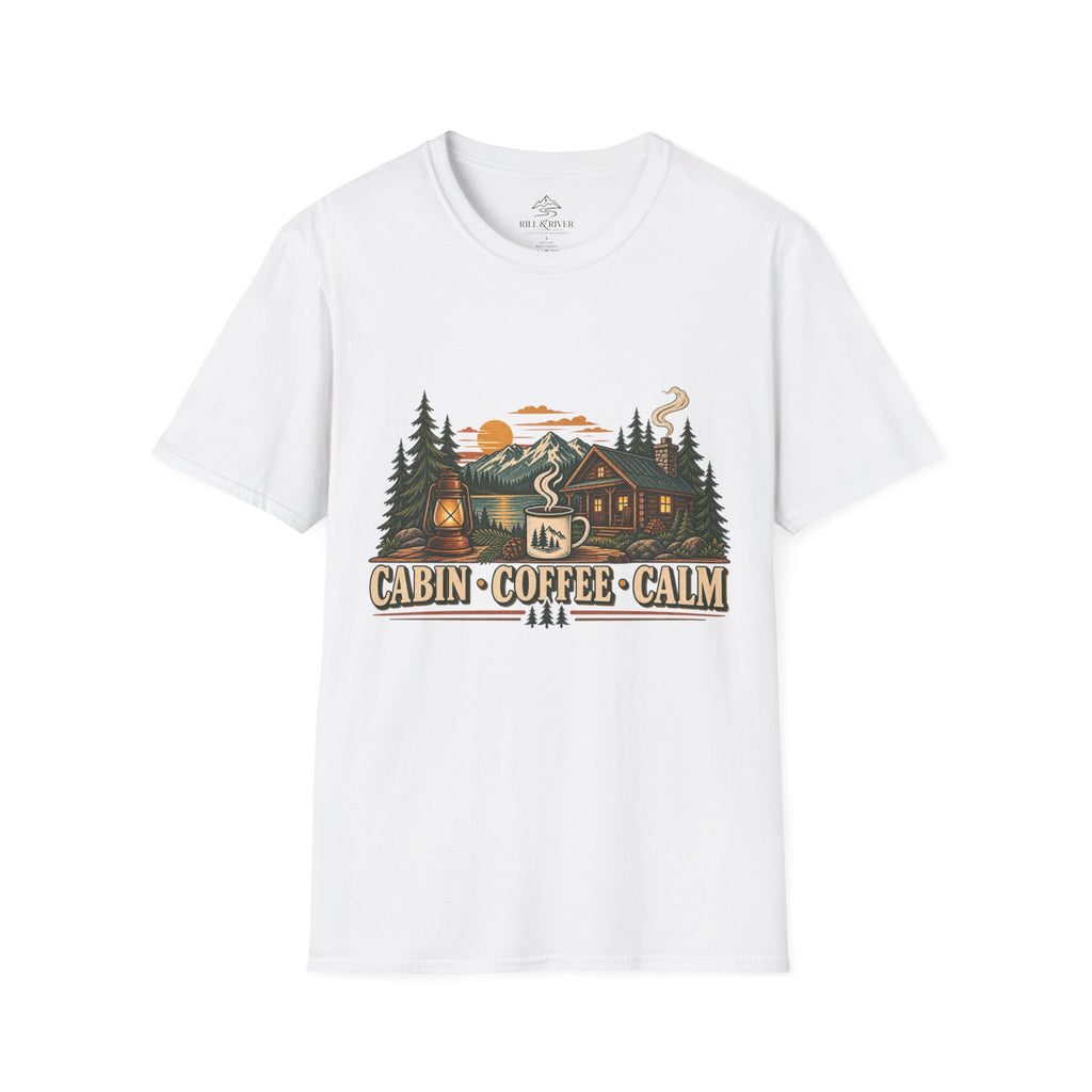 Cabin Coffee Calm T‑Shirt — Rustic Cabin Coffee Nature Tee
