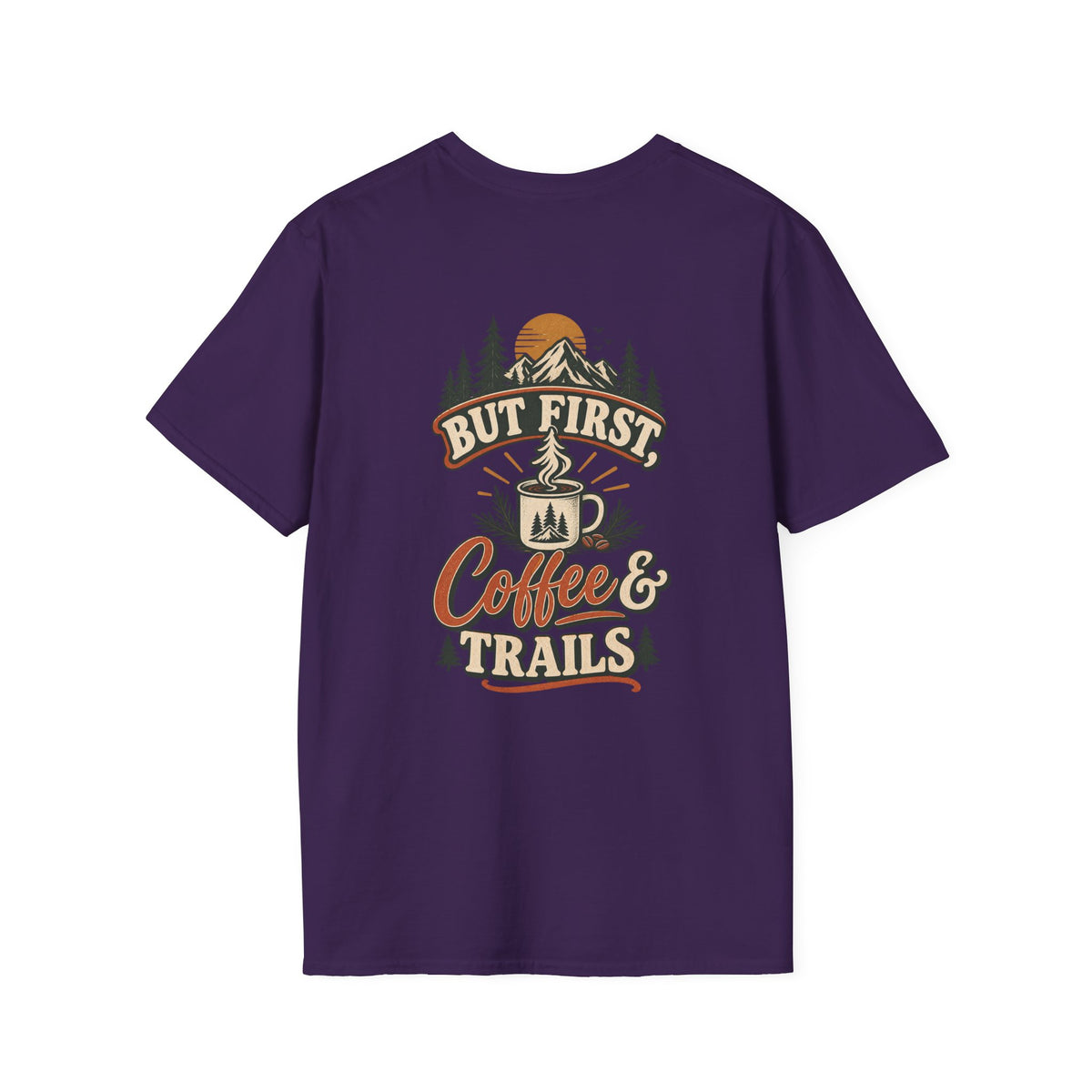 But First Coffee & Trails T-Shirt — Outdoor Coffee Lover Graphic Tee