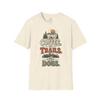 Coffee. Trails. Dogs. T-Shirt — Outdoor Coffee & Hiking Dog Tee