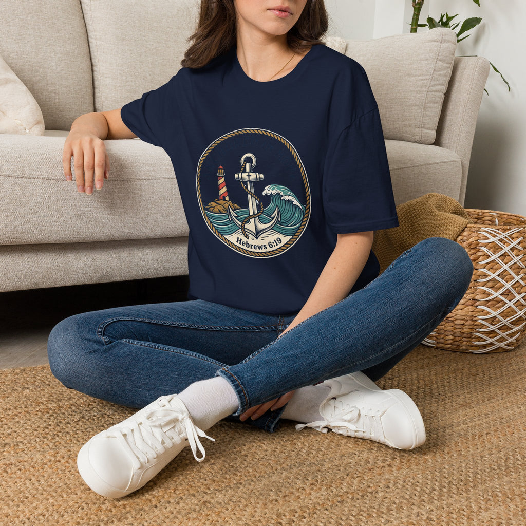 Anchored in Hope T-Shirt — Anchor & Waves Christian Shirt (Hebrews 6:19)