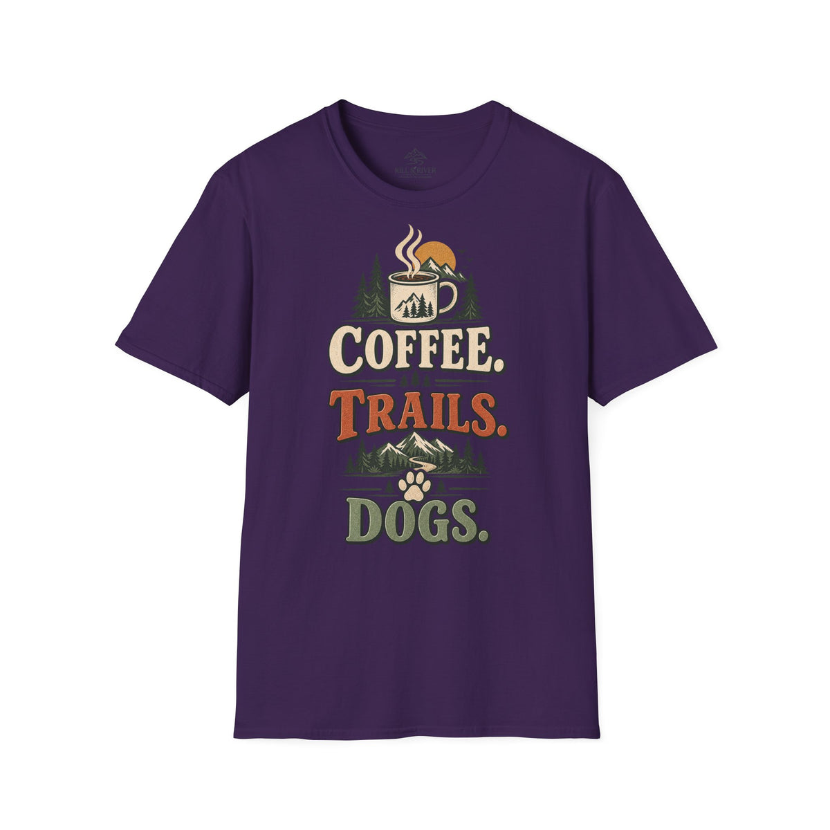 Coffee. Trails. Dogs. T-Shirt — Outdoor Coffee & Hiking Dog Tee