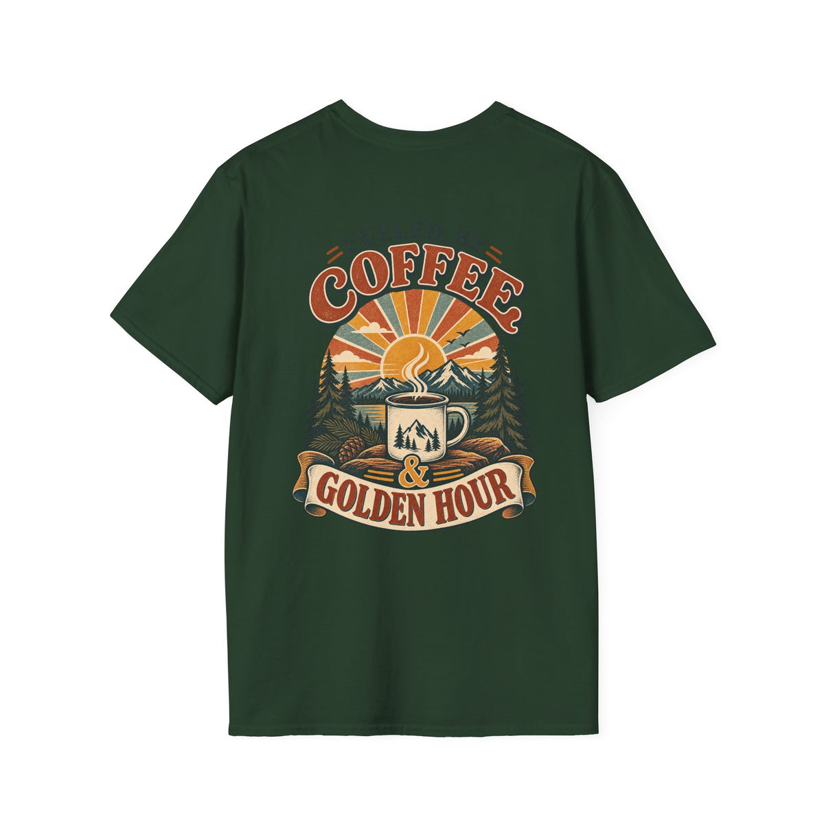 Coffee & Golden Hour T-Shirt — Fueled by Coffee Vintage Outdoor Graphic Tee