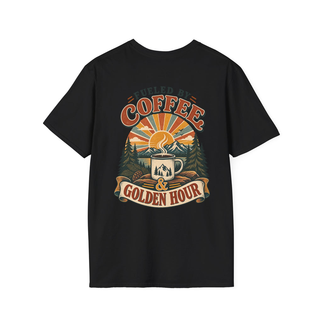 Coffee & Golden Hour T-Shirt — Fueled by Coffee Vintage Outdoor Graphic Tee
