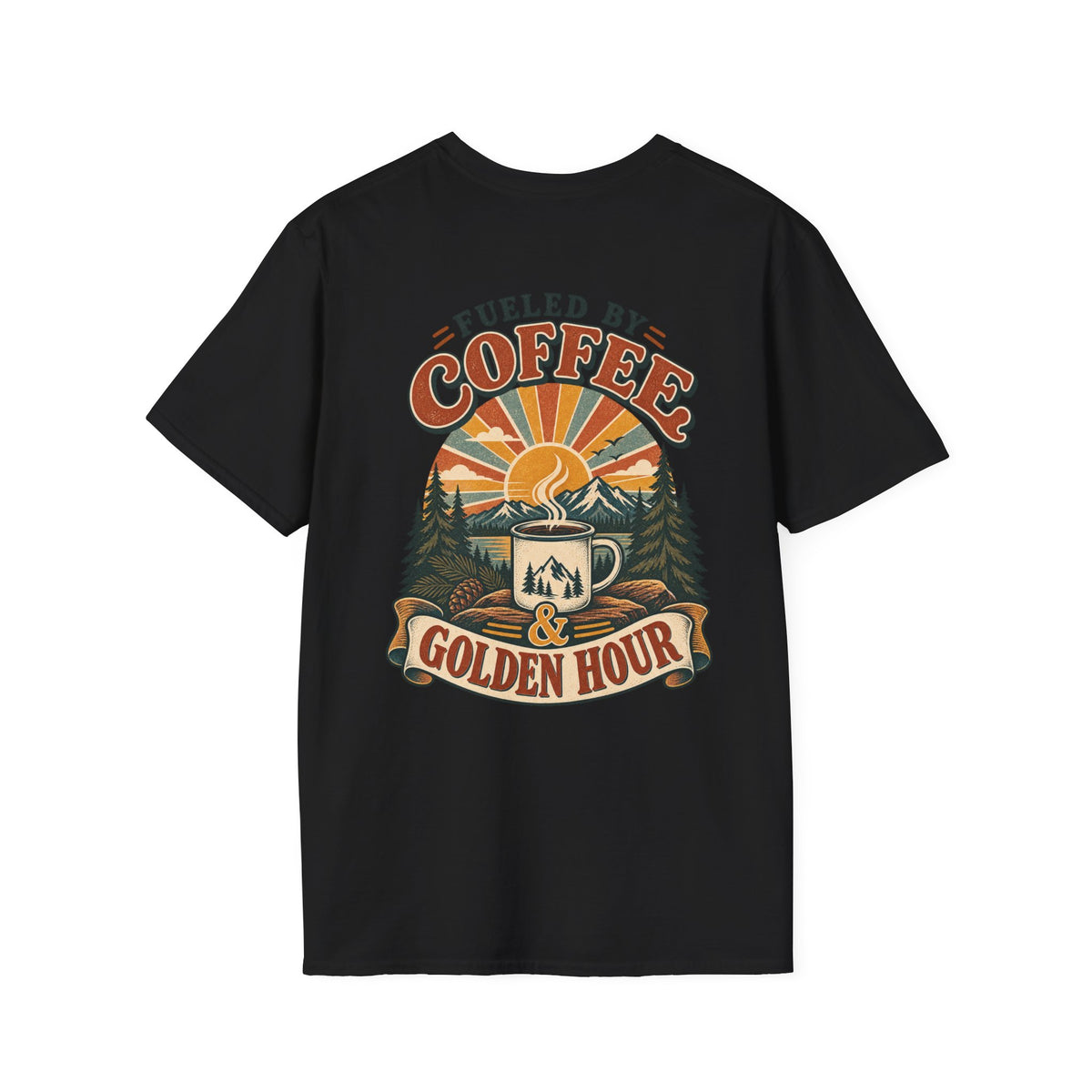 Coffee & Golden Hour T-Shirt — Fueled by Coffee Vintage Outdoor Graphic Tee
