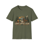 Cabin • Coffee • Calm T-Shirt — Rustic Cabin Coffee Graphic Tee