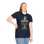 Coffee. Trails. Dogs. T-Shirt — Outdoor Coffee & Hiking Dog Tee