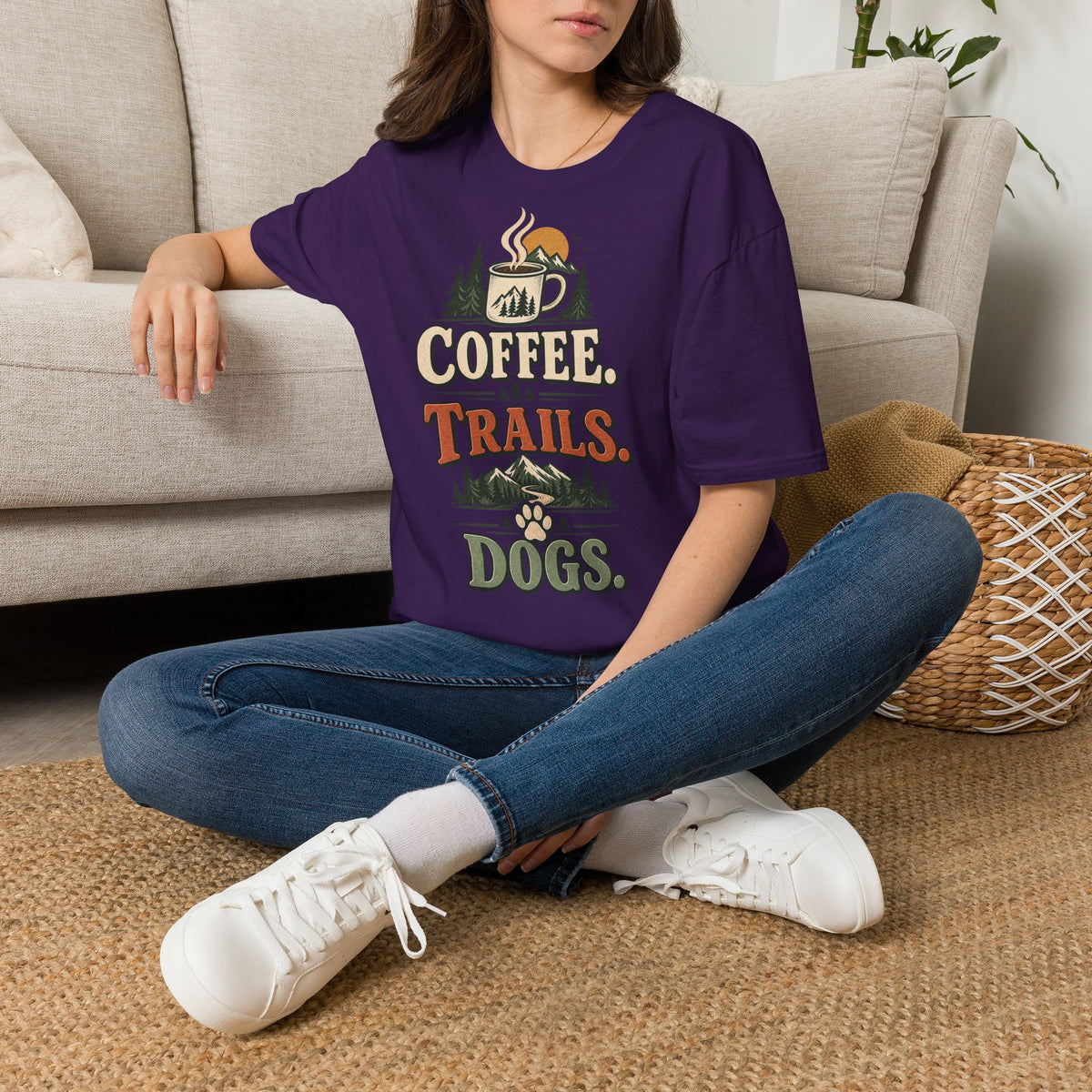 Coffee. Trails. Dogs. T-Shirt — Outdoor Coffee & Hiking Dog Tee