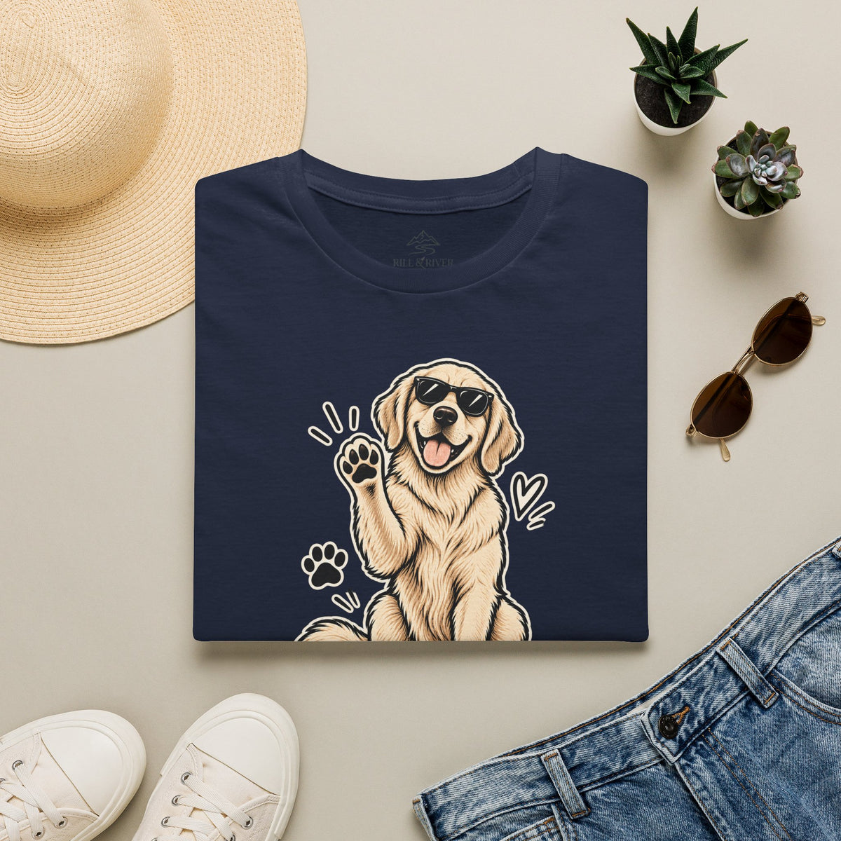 Professional Dog Petter T-Shirt — Cute Golden Retriever Paw Print Tee