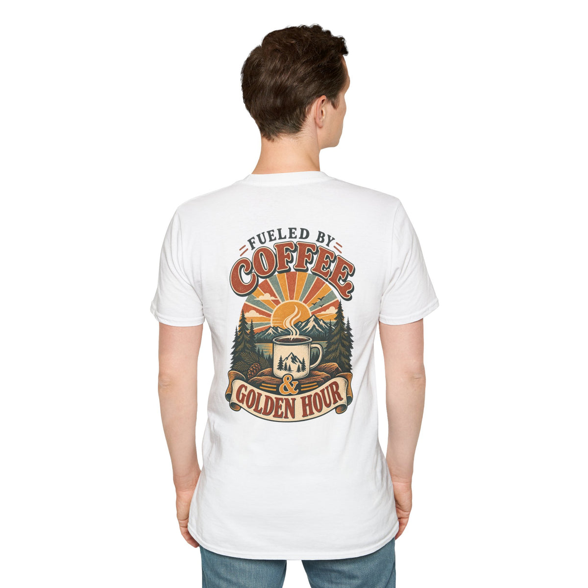 Coffee & Golden Hour T-Shirt — Fueled by Coffee Vintage Outdoor Graphic Tee