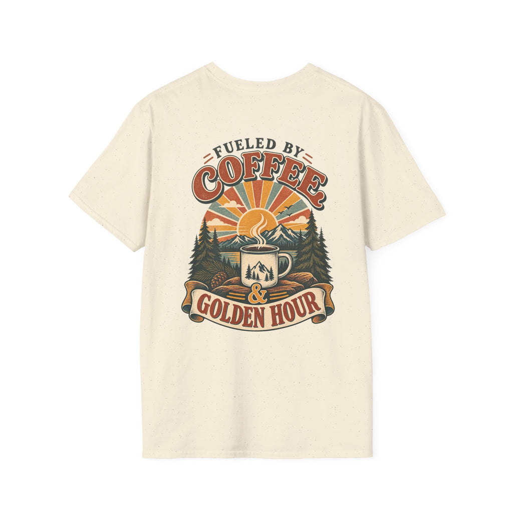 Coffee & Golden Hour T-Shirt — Fueled by Coffee Vintage Outdoor Graphic Tee