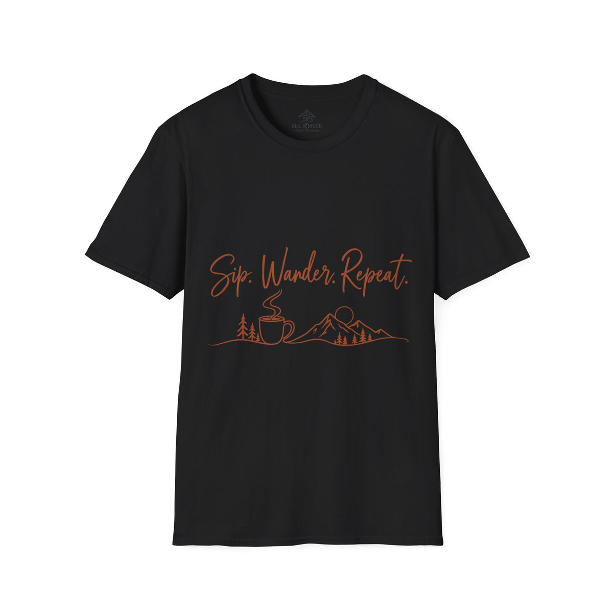 Sip, Wander, Repeat T-Shirt — Scenic Coffee & Mountain Travel Tee