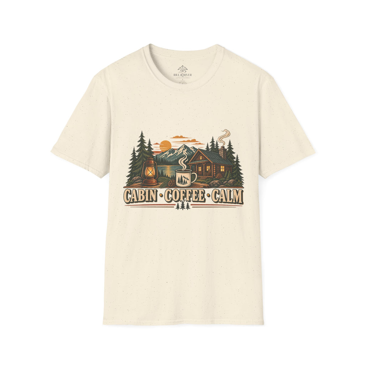 Cabin Coffee Calm T‑Shirt — Rustic Cabin Coffee Nature Tee