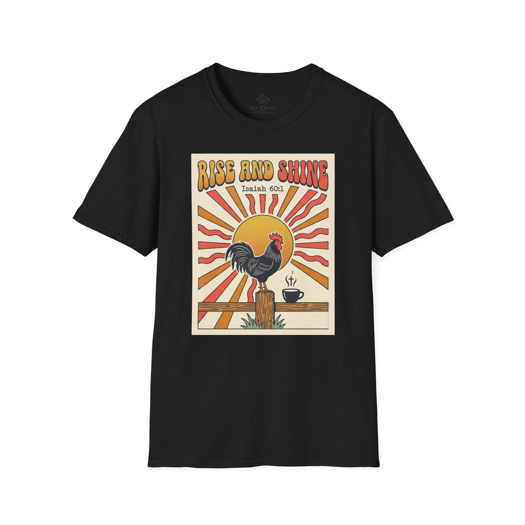 Rise and Shine Rooster T-Shirt — Vintage Sunrise Farm Morning Graphic Tee