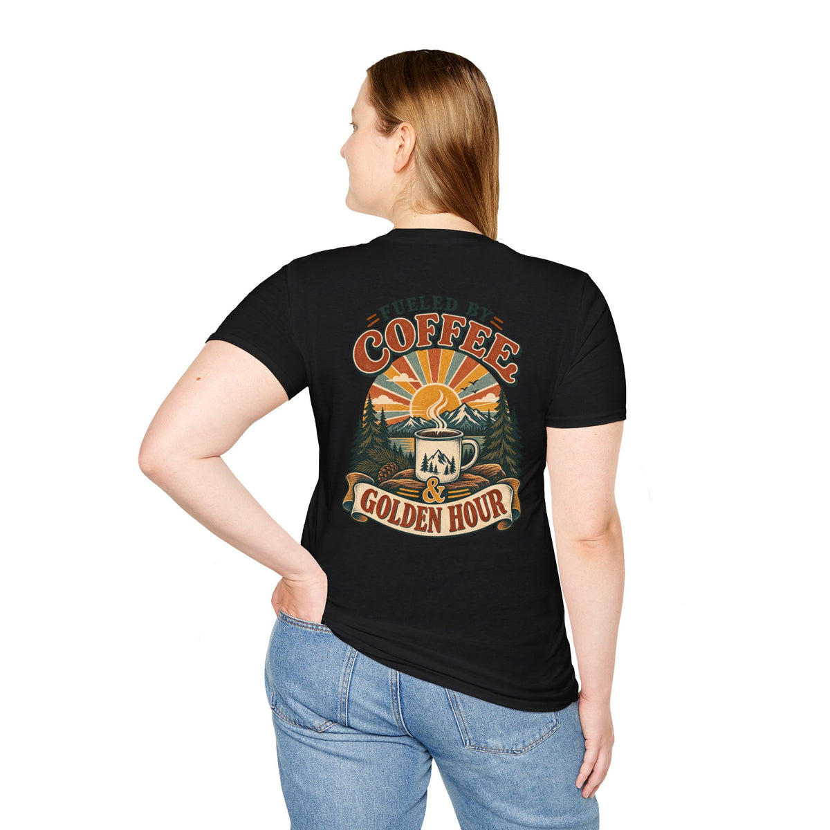 Coffee & Golden Hour T-Shirt — Fueled by Coffee Vintage Outdoor Graphic Tee
