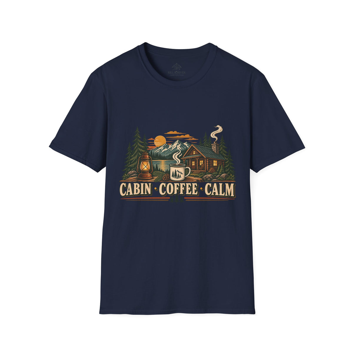 Cabin Coffee Calm T‑Shirt — Rustic Cabin Coffee Nature Tee