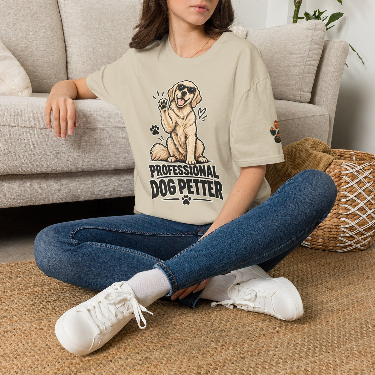Professional Dog Petter T-Shirt — Cute Golden Retriever Paw Print Tee