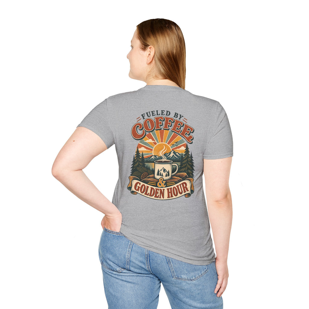 Coffee & Golden Hour T-Shirt — Fueled by Coffee Vintage Outdoor Graphic Tee