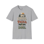 Coffee. Trails. Dogs. T-Shirt — Outdoor Coffee & Hiking Dog Tee