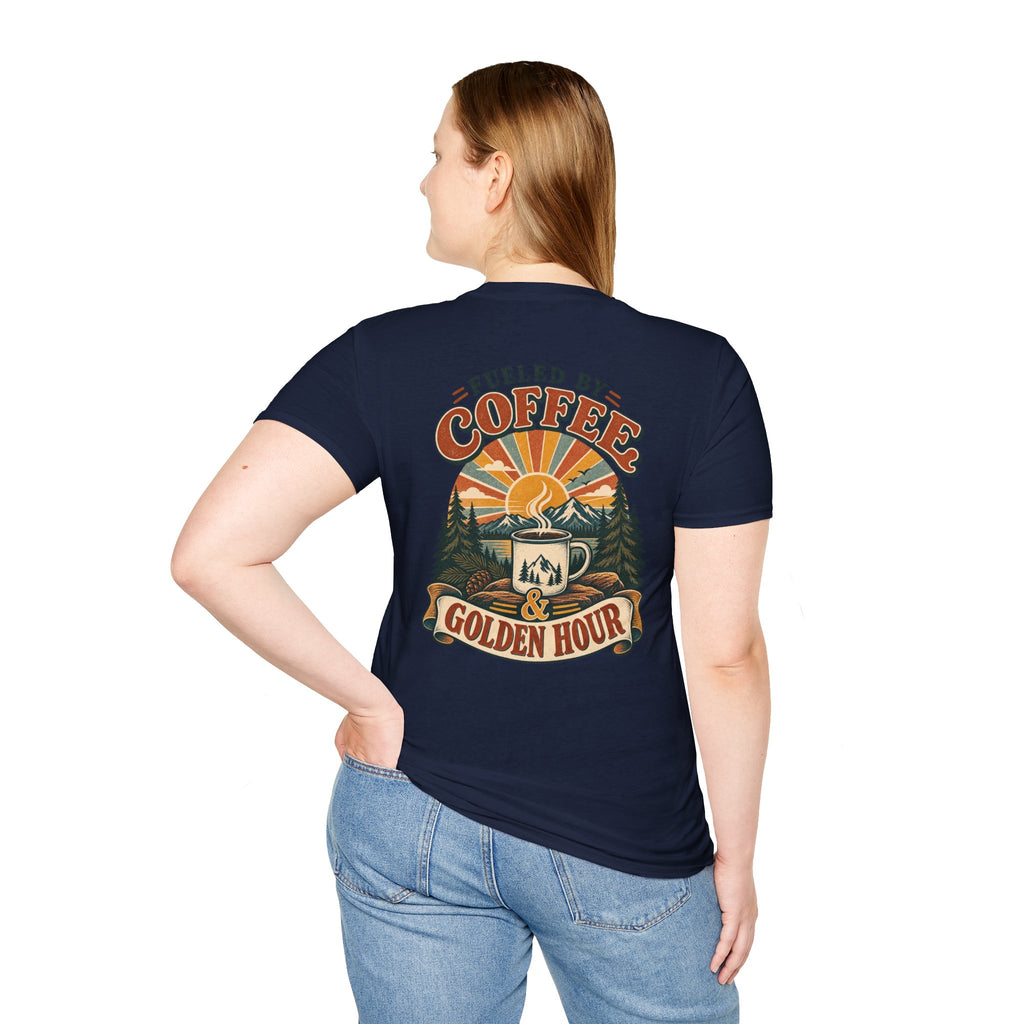 Coffee & Golden Hour T-Shirt — Fueled by Coffee Vintage Outdoor Graphic Tee