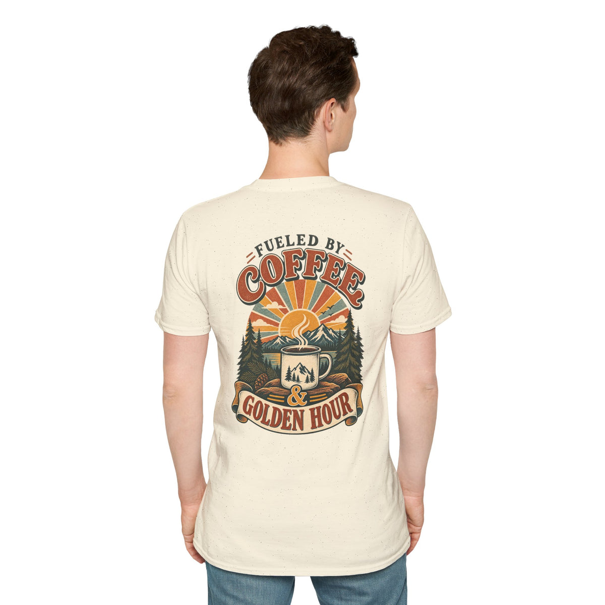 Coffee & Golden Hour T-Shirt — Fueled by Coffee Vintage Outdoor Graphic Tee