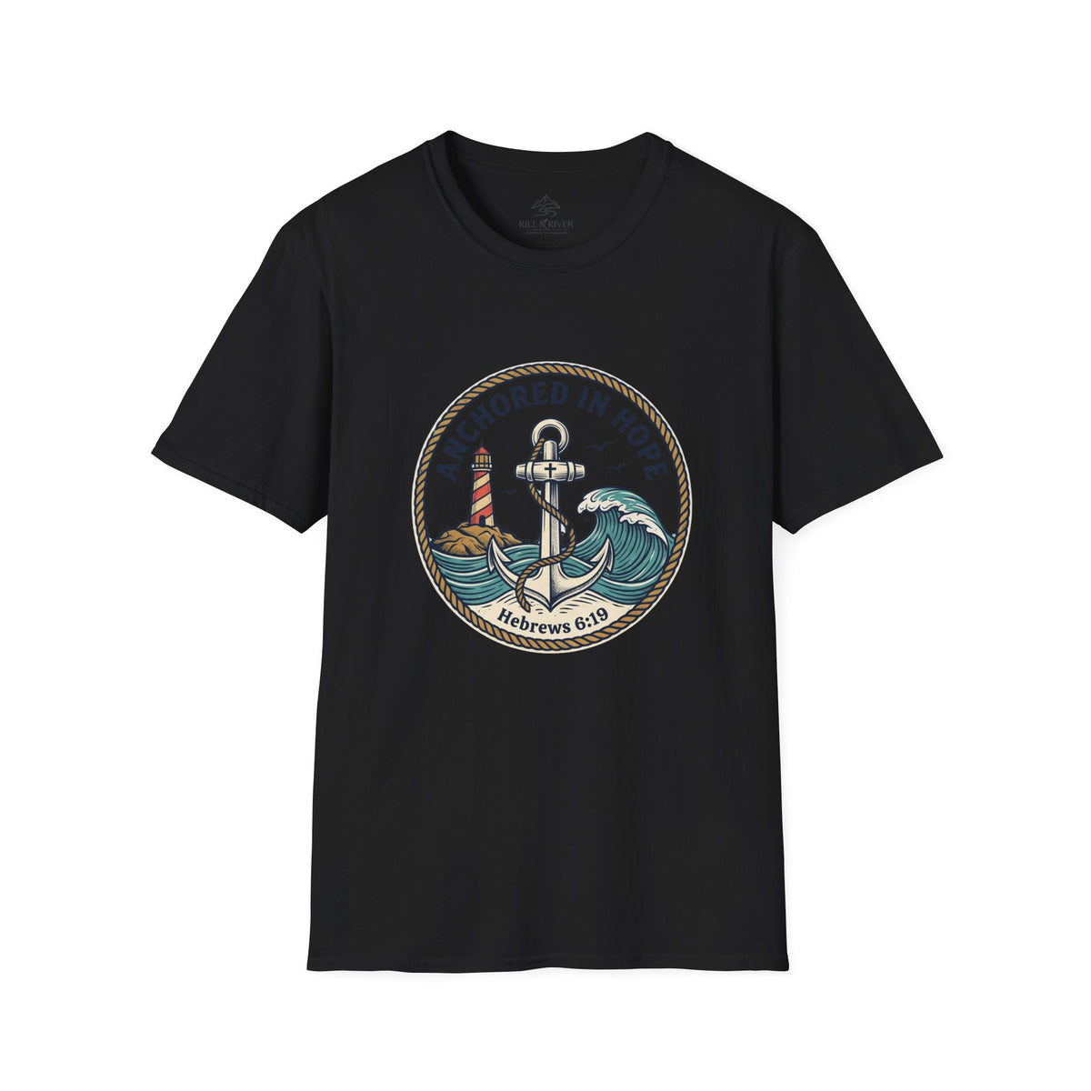 Anchored in Hope T-Shirt — Anchor & Waves Christian Shirt (Hebrews 6:19)