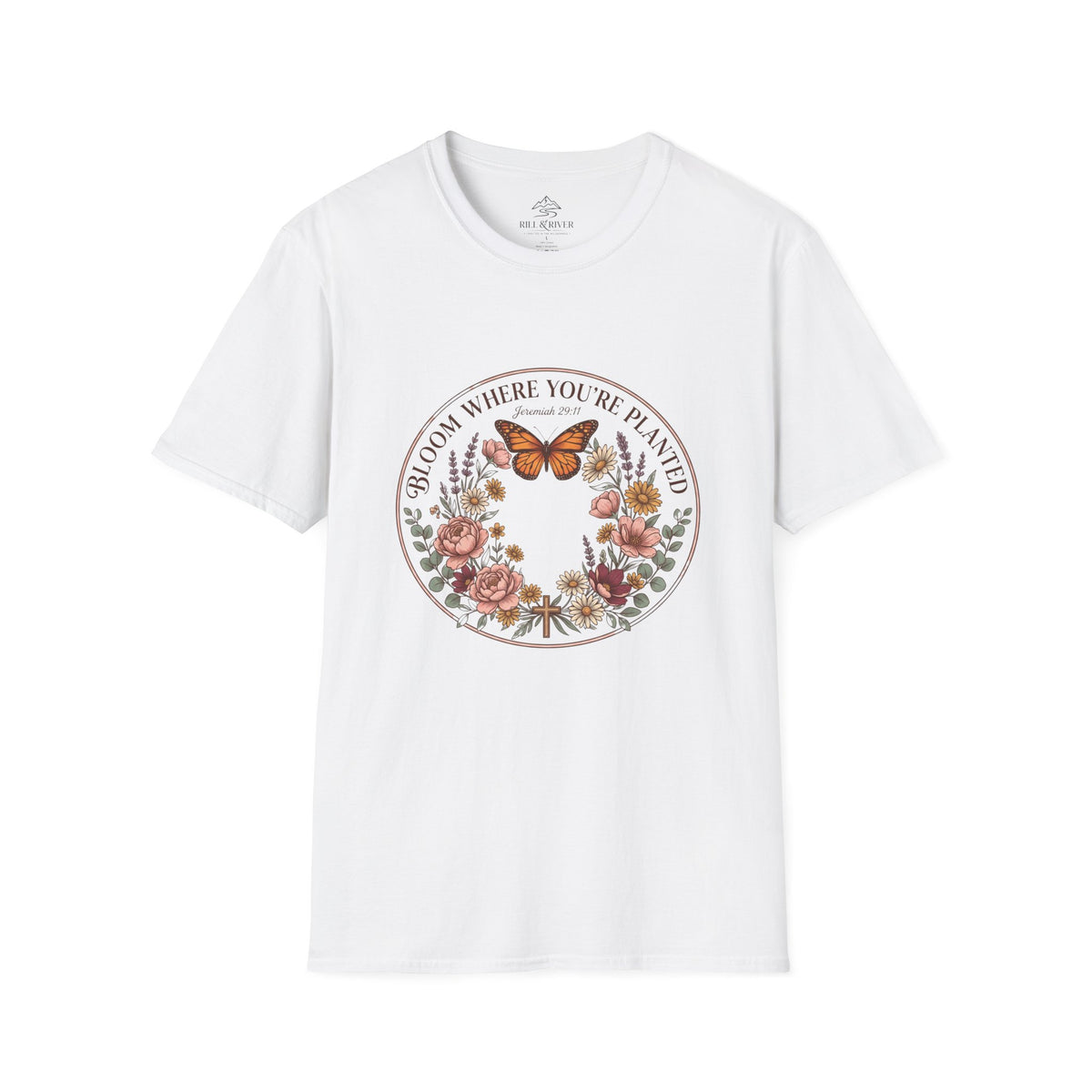 Copy of Bloom Where You’re Planted T-Shirt — Floral Butterfly Inspirational Tee