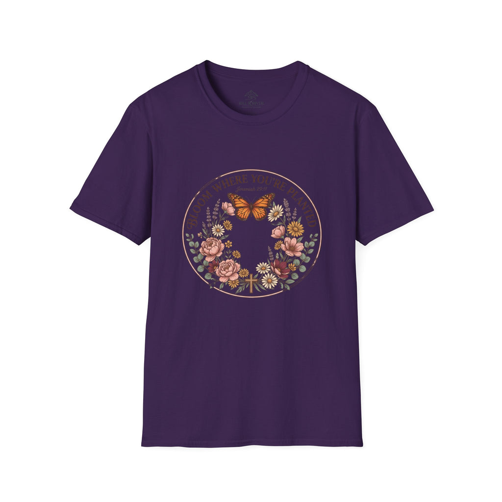 Copy of Bloom Where You’re Planted T-Shirt — Floral Butterfly Inspirational Tee