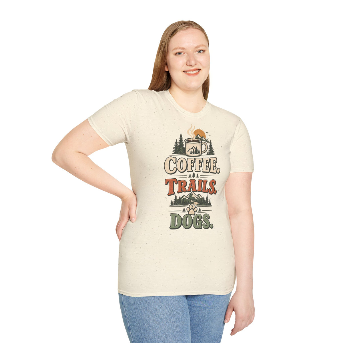 Coffee. Trails. Dogs. T-Shirt — Outdoor Coffee & Hiking Dog Tee