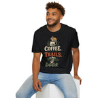 Coffee. Trails. Dogs. T-Shirt — Outdoor Coffee & Hiking Dog Tee