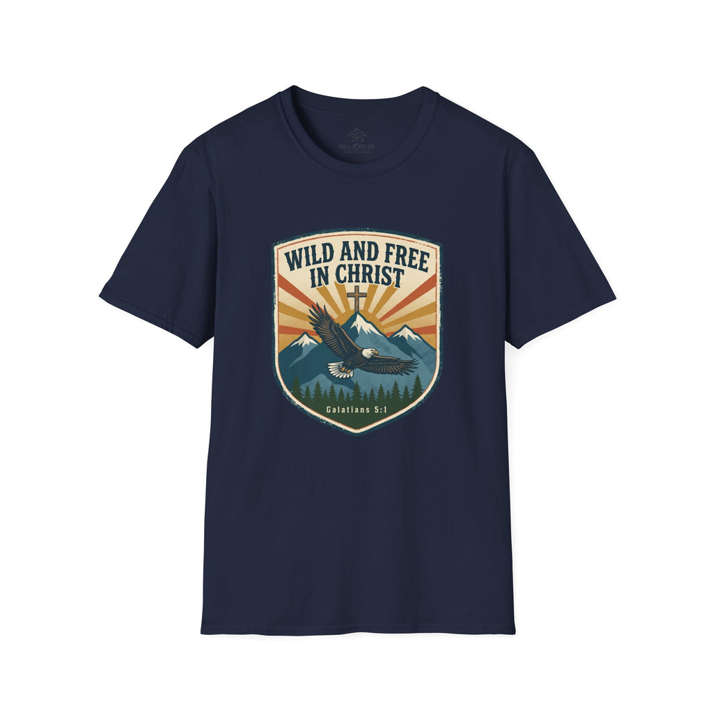 Christian Outdoors T-Shirt — "Wild and Free in Christ" Graphic