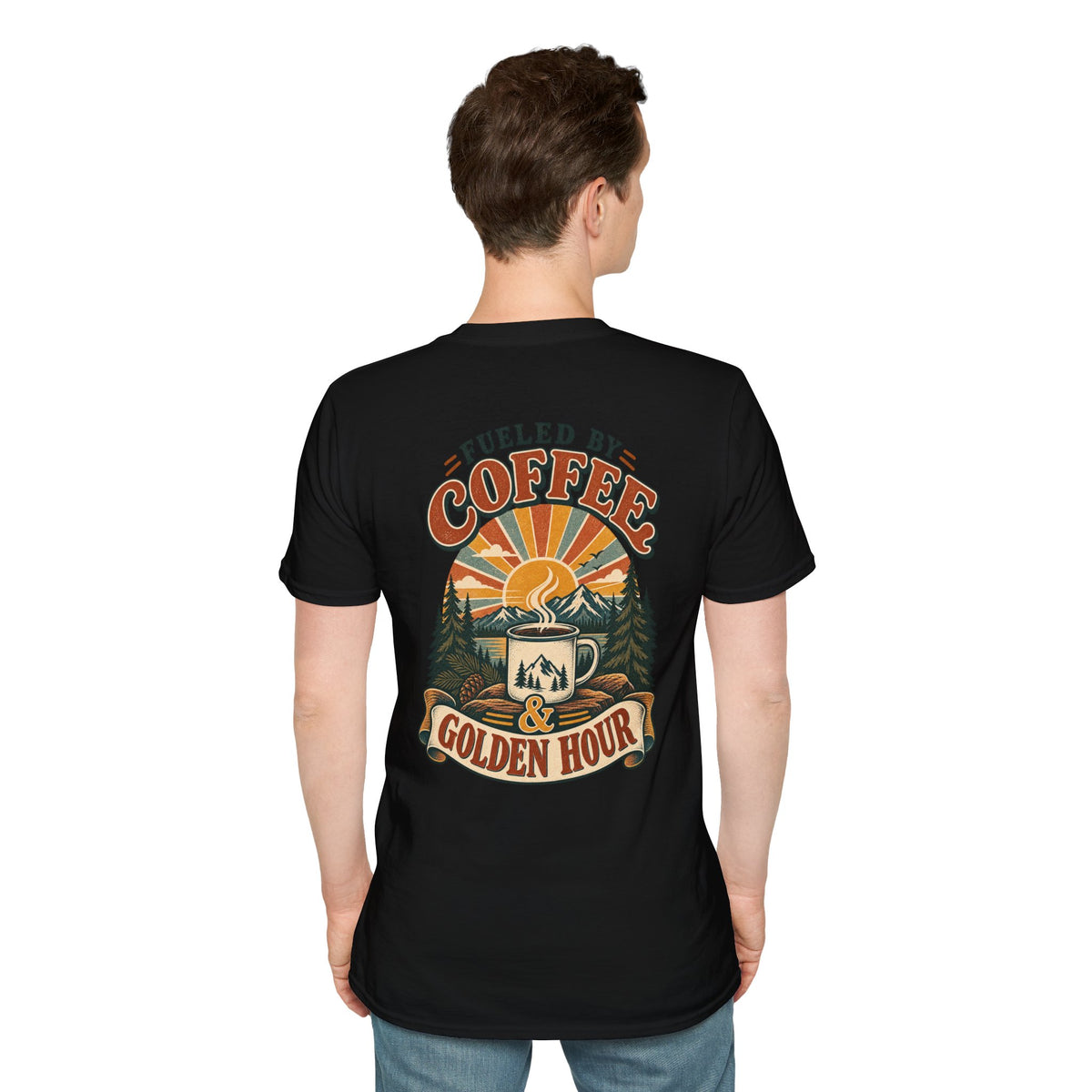 Coffee & Golden Hour T-Shirt — Fueled by Coffee Vintage Outdoor Graphic Tee