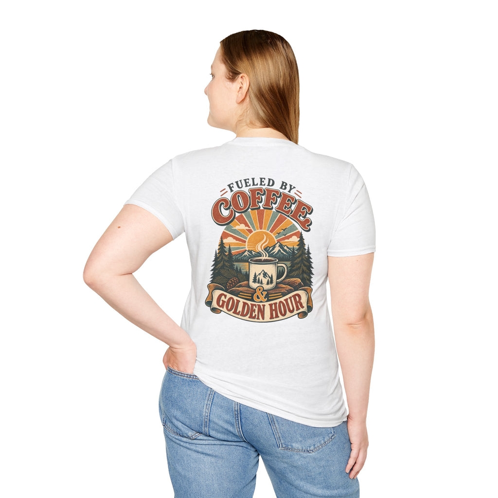 Coffee & Golden Hour T-Shirt — Fueled by Coffee Vintage Outdoor Graphic Tee