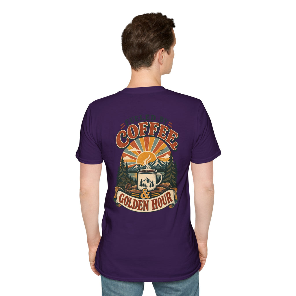 Coffee & Golden Hour T-Shirt — Fueled by Coffee Vintage Outdoor Graphic Tee