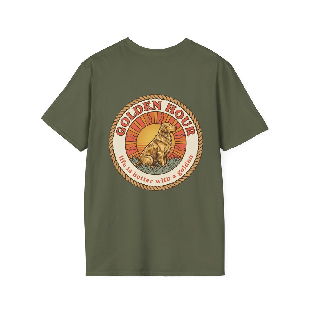 Golden Hour Dog T-Shirt — "Life Is Better With A Golden" Retro Paw Tee