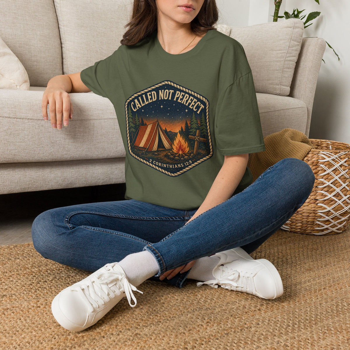 Called Not Perfect Camping T-Shirt – Christian Camping Campfire Design