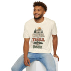 Coffee. Trails. Dogs. T-Shirt — Outdoor Coffee & Hiking Dog Tee