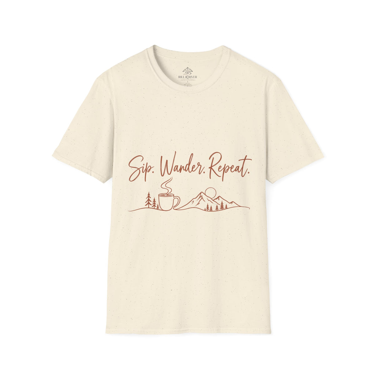 Sip, Wander, Repeat T-Shirt — Scenic Coffee & Mountain Travel Tee