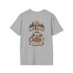 But First Coffee & Trails T-Shirt — Outdoor Coffee Lover Graphic Tee